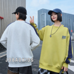 Sweater Crewneck Unisex <span class=keywords><strong>Basic</strong></span> 2026, Atasan Kasual Longgar Bermotif <span class=keywords><strong>Patchwork</strong></span> untuk Wanita dan Pria - Product Image 3