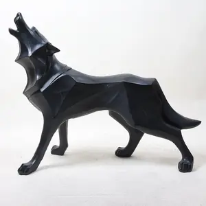 クリエイティブな幾何学的なオオカミのSatue; 家の装飾のギフトや工芸品のためのレジンウルフフィギュア幾何学的な黒