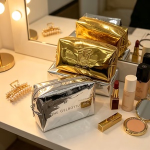 New Design Metallic PU Leather Cosmetic <b>Bag</b> Gold Silver Cosmetics Storage <b>Bag</b> Portable waterproof <b>Travel</b> <b>Toiletry</b> <b>Bag</b> - Product Image 2