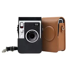कैमरा बैग हस्तनिर्मित शैली तेल से सना हुआ चमड़ा प्रकरण Fujifilm Instax मिनी EVO के लिए पट्टा के साथ हाइब्रिड कैमरा सुरक्षा का मामला
