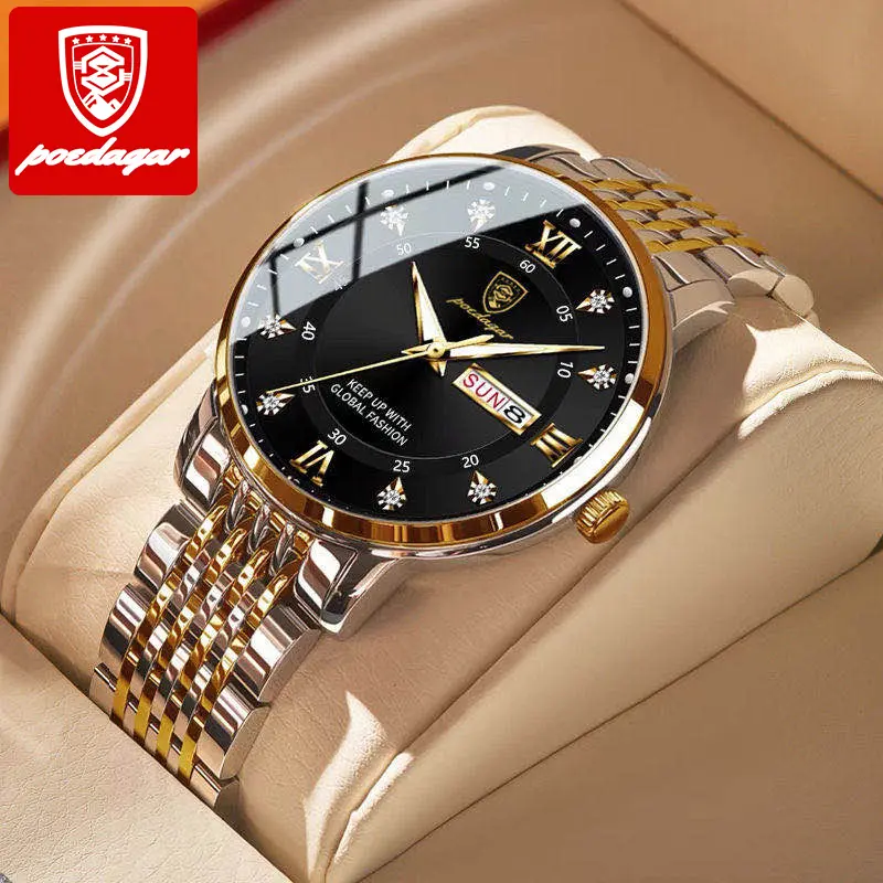 POEDAGAR 836 Casual Sport Chronograph Men's Watches Stainless Steel Band Wristwatch Big Dial Luminous Pointers Quartz Watches