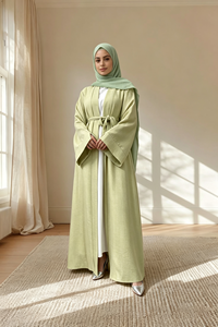Abaya élégante à poches latérales en polyester, ensemble assorti avec hijab en mousseline légère, tenue islamique modeste pour le printemps et l'été, pour adultes musulmans - Product Image 3