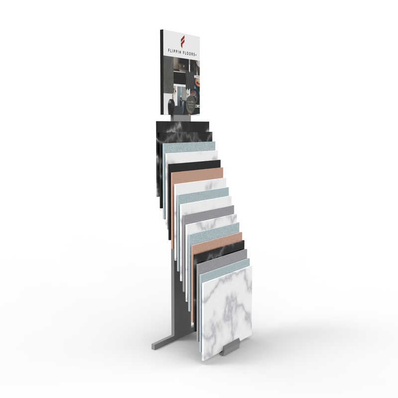 Apache Custom Metal Floor Standing Slab Granite Quartz Marble Ceramic Stone Tile Display Rack for Showroom
