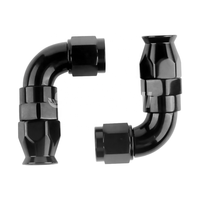 Course Coude 45 et 90 degrés Raccords d'extrémité de tuyau en PTFE à plein débit AN6 AN8 AN10 Coulée d'aluminium Lignes de frein de voiture de course noires