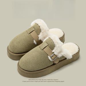 Nouvelles Baskets d'Hiver de Haute Qualité pour <span class=keywords><strong>Femme</strong></span>, Chaussures à Enfiler en Peluche, Pantoufles Fourrées, Sabots à Talon Compensé, Mules Tendance pour Fille - Product Image 5