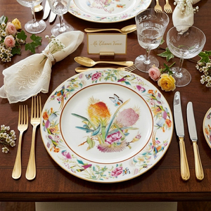 Assiettes <span class=keywords><strong>de</strong></span> Dîner en <span class=keywords><strong>Porcelaine</strong></span> Florale Royale avec Bord <span class=keywords><strong>Doré</strong></span>, Assiettes <span class=keywords><strong>de</strong></span> <span class=keywords><strong>Table</strong></span> en Céramique Exquises, Vaisselle Impériale pour Douche Nuptiale, Cadeau <span class=keywords><strong>de</strong></span> Traiteur - Product Image 3