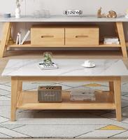 Table basse moderne en bois massif avec plateau en roche, meuble TV de rangement, table d'appoint minimaliste en bois d'hévéa pour petit appartement et salon