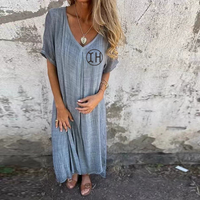 Robe décontractée à manches courtes et col en V pour femmes personnalisées robe longue décontractée respirante en coton et lin robes de plage modestes d'été