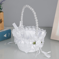 Panier de demoiselle d'honneur avec poignée en perles, panier de rangement en satin pour fleurs, idéal pour mariage en extérieur, décoration de jardin et maison