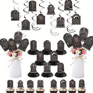 Décorations de fête d'Halloween : Décorations en spirale pour tombes, décorations pour cupcakes, centres de table, décorations d'arbre et kit de décorations en nid d'abeille - Product Image 2