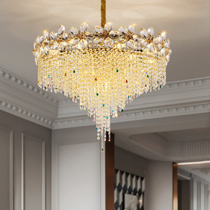 Lámpara de Araña de Cristal Estilo Retro Francés, Redonda, con Múltiples Cabezales LED E27, para Sala de Estar, Comedor, Dormitorio, Escalera, Hotel - Product Image 1
