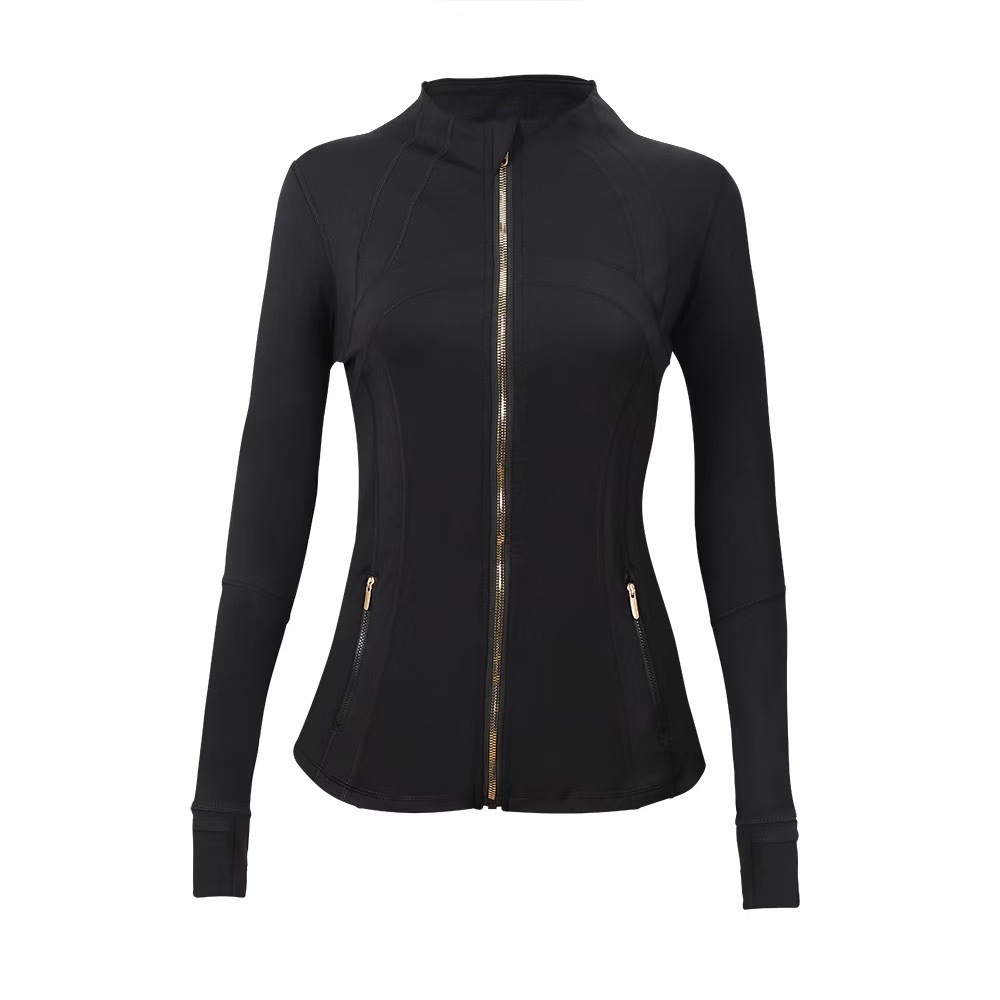 Wholesale New Casual Versatile Solid Color Breathable Yoga Clothes Top Long Sleeved Running Sports Stand up Collar Zipper Jacket