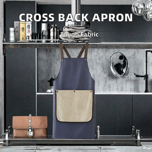 Tablier à bretelles croisées en coton et polyester, avec poche rayée et logo personnalisé, pour cuisine, chef, restaurant, vêtements de travail - Vente en gros - Product Image 2