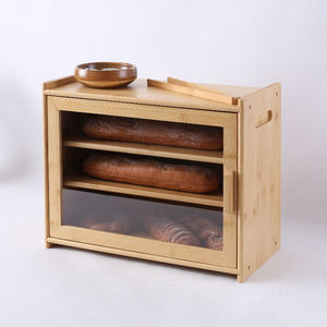 Коробка для хранения хлеба и продуктов из натурального бамбука, полки для хранения чайных чашек и кухонных принадлежностей с дверцей на кухонную столешницу - Product Image 1