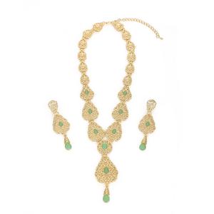 ชุดเครื่องประดับเจ้าสาวแบบอาหรับสำหรับผู้หญิง ประกอบด้วยสร้อยคอและต่างหูทรงหยดน้ำชุบทองสีเทอร์ควอยซ์สไตล์วินเทจปี 2025 - Product Image 5