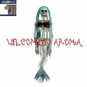 Decoraciones del Día DE LA Muerte de Halloween, modelo de esqueleto de sirena de plástico colgante con pelo azul para fiestas en casas embrujadas - Product Image 2