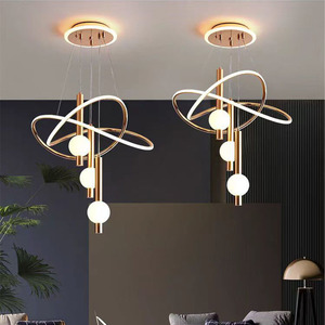 Candelabro de techo nórdico dorado, negro y <span class=keywords><strong>blanco</strong></span>, <span class=keywords><strong>luz</strong></span> colgante LED moderna para cocina, Isla, comedor, sala de estar o mall - Product Image 1