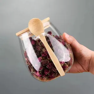1000ml Spice Jar Glass Storage Jar With Bamboo Lid And Spoon Food Grade Storage Glass Jars With Flip Lid