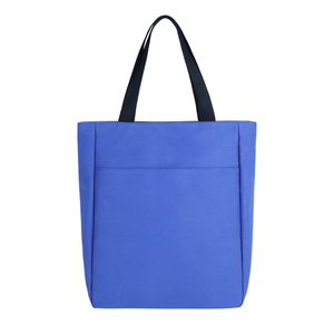 Sac fourre-tout en toile bleue avec anses noires et détails à carreaux, étiquette en coton confortable, matière 600D - Product Image 4