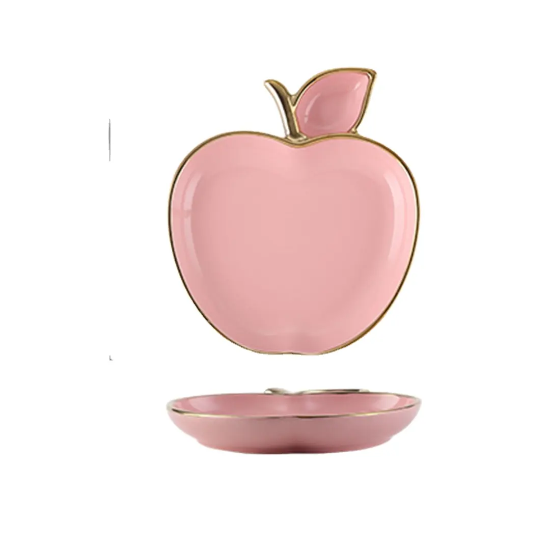 colored ceramic gold rim dinner plates set 8" apple shaped plate split plate for christmas present