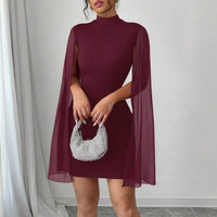 Robe de cape en mousseline de soie à motif solide pour femmes Style décontracté pour la saison d'automne à la mode Sexy robe courte décontractée