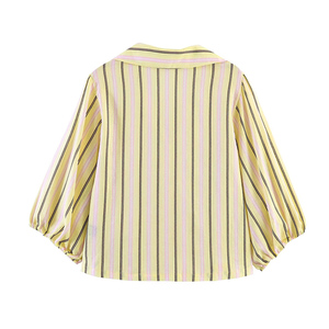 PB&ZA <span class=keywords><strong>Femme</strong></span> 2026 Nouvelle Collection Chemisiers en Lin Rayés et à <span class=keywords><strong>Carreaux</strong></span> Coupe Ample Décontractée Manches Bouffantes Boutonnés Blouses Chic - Product Image 3