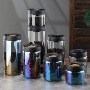 500ml, 1000ml, al por mayor precio de fábrica, tapa negra de vidrio al vacío, tarro de almacenamiento de granos de café de vidrio de borosilicato transparente sellado - Product Image 1