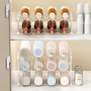 Transparent Desktop Water Cup <b>Storage</b> <b>Rack</b> 3 Tier Stackable Organizer For Thermos <b>Bottle</b> Kettle Kitchen Counter Organization - Product Image 2