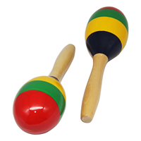 Maracas en bois colorées, paire de maracas à percussion, têtes rayées rouge, vert, jaune pour la musique rythmique des enfants