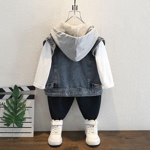 Veste <span class=keywords><strong>sans</strong></span> manches à capuche en denim de coton décontractée pour enfants, vêtements pour bébé garçon, veste pour enfants, printemps automne - Product Image 6