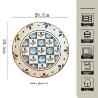 Service de vaisselle haut de gamme élégant de style japonais, motif végétal, fait main, avec bol rond et assiettes, couleur sous-glaçure
