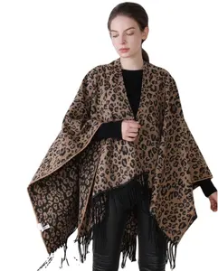 Cashmere Shawl Scarf Leopard Cashmere Poncho Women's Shawl with Tassel Adult Women's Poncho Customized High Quality Winter