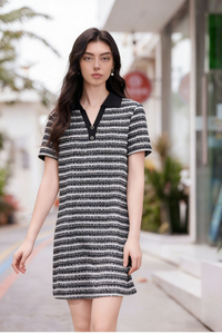 Vintage Striped <strong>Dress</strong> for <strong>Women</strong> Summer New Straight <strong>Dress</strong> with Turn-Down <strong>Collar</strong> Natural Waist Commuter <strong>Dress</strong> - Product Image 2