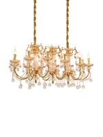 Lustre en cristal long élégant de style européen et américain en cuivre doré français avec LED pour restaurant, luminaire suspendu