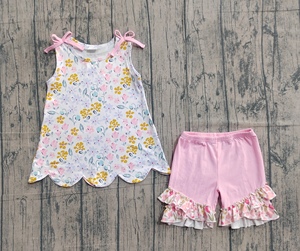 GSSO3392 RTS Conjunto de ropa de verano para niña pequeña con estampado de lazos coloridos, conjunto de ropa infantil sin mangas para niña, venta al por mayor. - Product Image 2