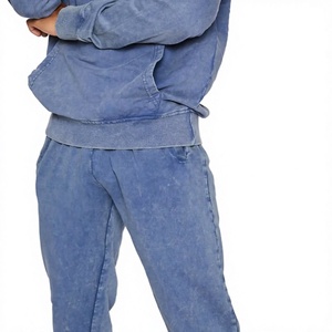 Conjunto Deportivo de Sudadera con Capucha Azul para Hombre, 100% Algodón, Ligero, Informal, de Color Sólido, Transpirable, Corte Regular, para Invierno - Product Image 5