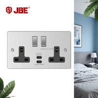Prise USB double 13A avec interrupteur DP, norme britannique, type C+C, charge rapide max 20W, acier inoxydable, IP20, installation facile, pour la maison
