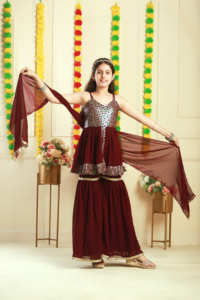 Titrit Girls Embroidered Georgette Kurti with Sharara & With Dupatta - Product Image 3