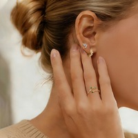 Coffret de bijoux pour femme en or plaqué 18 carats avec collier, boucles d'oreilles et bague en forme de feuille de vigne en zircon argenté, idéal pour un cadeau de Noël