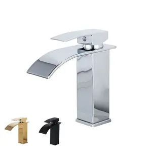 Modern Single-Handle Chrome Vanity Sink Basin Faucet Factory Direct Stainless Steel Square Waterfall Mixer Tap Bathroom