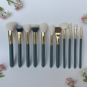 11pcs Goat Synthetic Hair Makeup Brush Set Wood Handle Green Face Eye Powder <b>Blush</b> Eyeshadow Cosmetic Brushes Custom Logo Kit - Product Image 1