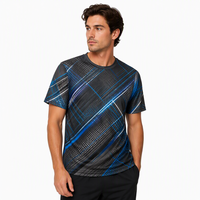 T-shirt pour homme en popeline 3D AOP 100% polyester beige, motif géométrique en blocs, séchage rapide, respirant, col rond, prêt à être expédié