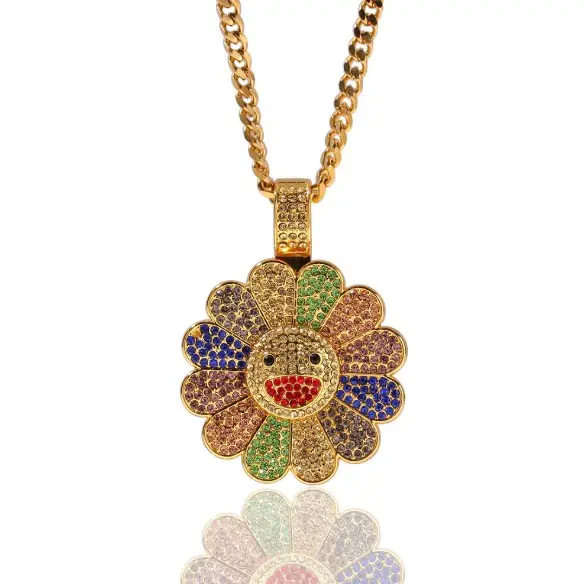 New arrival statement gold necklace crystal women sunflower pendant necklace