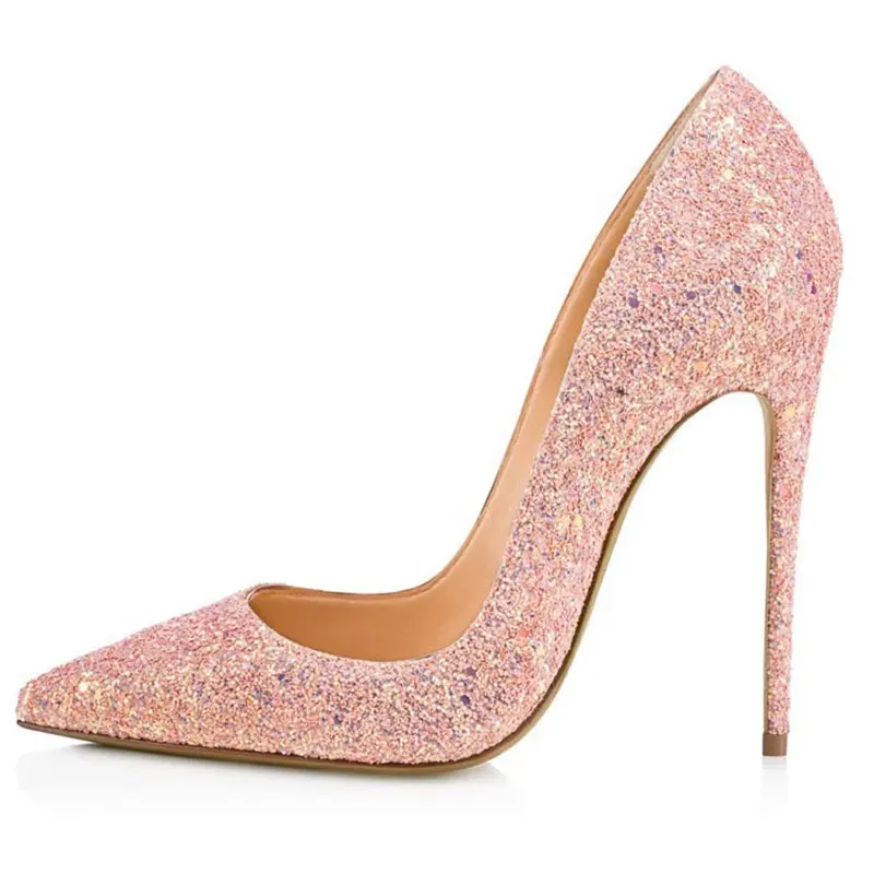 Beautiful Elegant Ladies Glitter Womens Pumps Custom High Heels Stiletto Bridal Shoes Super High Thin Heels