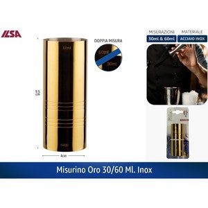 Taza Medidora de Acero Inoxidable Dorada de 30/60 ml, Accesorios para Bebidas - Product Image 1