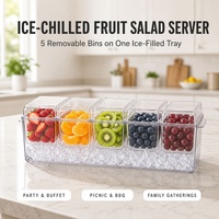 Conteneur à salade de fruits empilable avec 5 plateaux amovibles, couvercles, base de refroidissement et fourchettes à fruits pour pique-niques, barbecues et fêtes