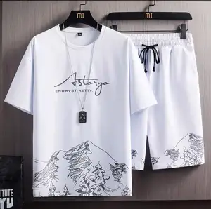 Stockpapa Overruns Branded Breathable Casual T shirt Running Set Harajuku Male Suit Men's 2pcs set T-shirt + Shorts Set