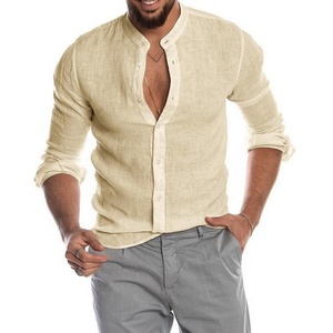 Chemise décontractée en <span class=keywords><strong>coton</strong></span> et <span class=keywords><strong>lin</strong></span> pour homme, coupe ample, manches longues, style slim, vêtement masculin - Product Image 5