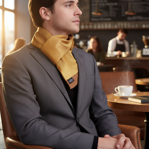 Elégant foulard tissé jacquard marron doré double face avec châle de style traditionnel à micro motif géométrique - Product Image 3