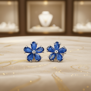 Orecchini a Perno con Fiore Blu, Cristallo Taglio Marquise, Strass, Placcati in Argento, Gioielli Romantici da Festa per Donne - Product Image 2